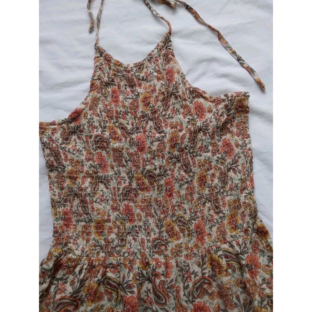 Patrons of Peace Jumpsuit Cropped Floral Paisley Boho Halterneck Smocked Large - Picture 3 of 8